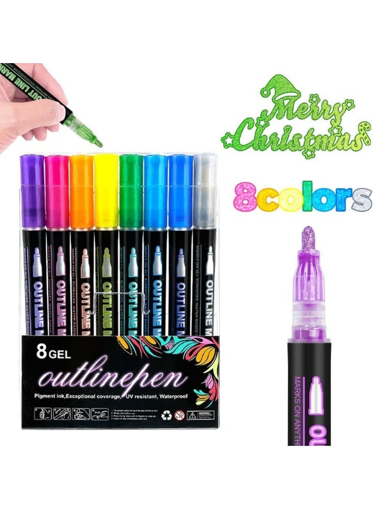 8-Piece Double-Ended Self-Outlining Glitter Pens – Magic Border & Sparkle Markers for Journaling, Drawing & DIY Crafts - Image 1