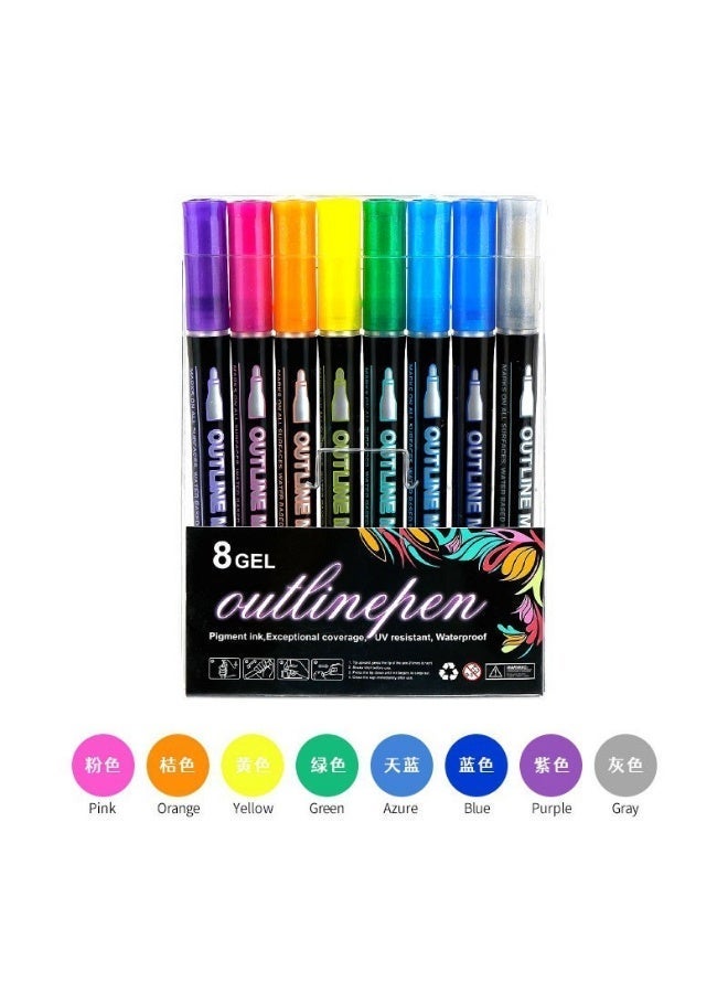 8-Piece Double-Ended Self-Outlining Glitter Pens – Magic Border & Sparkle Markers for Journaling, Drawing & DIY Crafts - Image 3