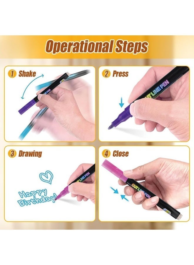8-Piece Double-Ended Self-Outlining Glitter Pens – Magic Border & Sparkle Markers for Journaling, Drawing & DIY Crafts - Image 4