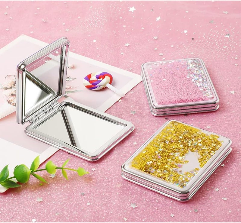 MEPOINT مرآة مكياج MEPOINT ميني محمولة مزدوجة الجوانب معززة مرآة يدوية مرآة أحلام رمال متلألئة مرآة قابلة للطي للحقائب والسفر (اللون قد يختلف مربع) (أزرق) - Image 3