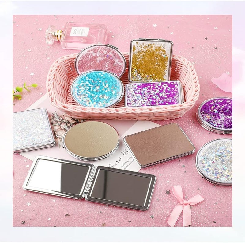 MEPOINT مرآة مكياج MEPOINT ميني محمولة مزدوجة الجوانب معززة مرآة يدوية مرآة أحلام رمال متلألئة مرآة قابلة للطي للحقائب والسفر (اللون قد يختلف مربع) (أزرق) - Image 2