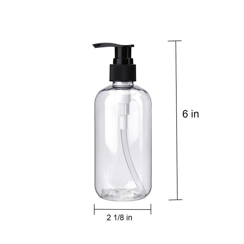 Bekith 16 Pack Empty Lotion Bottles with Black and White Pumps, 8oz Plastic Clear Round Bottles Containers for Creams, Hand Soap, Body Wash - Image 3