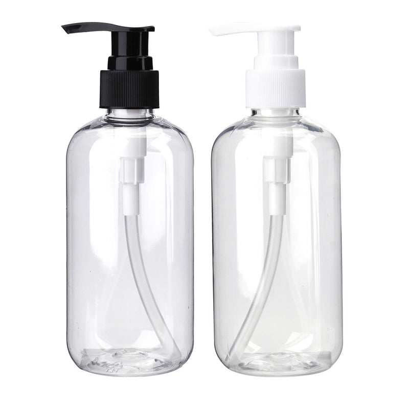 Bekith 16 Pack Empty Lotion Bottles with Black and White Pumps, 8oz Plastic Clear Round Bottles Containers for Creams, Hand Soap, Body Wash - Image 2