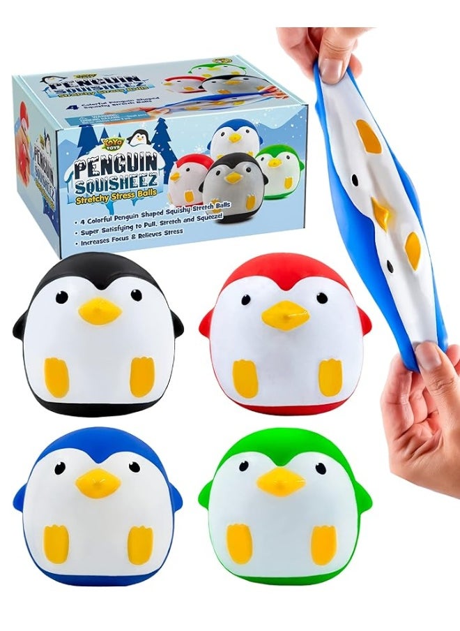 YoYa Toys YoYa Toys Penguin Squisheez Squishy Stress Relief Balls (Set of 4) | Stretchy Fidget Animal Shaped Toys for Boys, Girls & Adults | Stretch Penguin Squeeze Toy | Great for ADHD, Autism, Anxiety  - Image 4