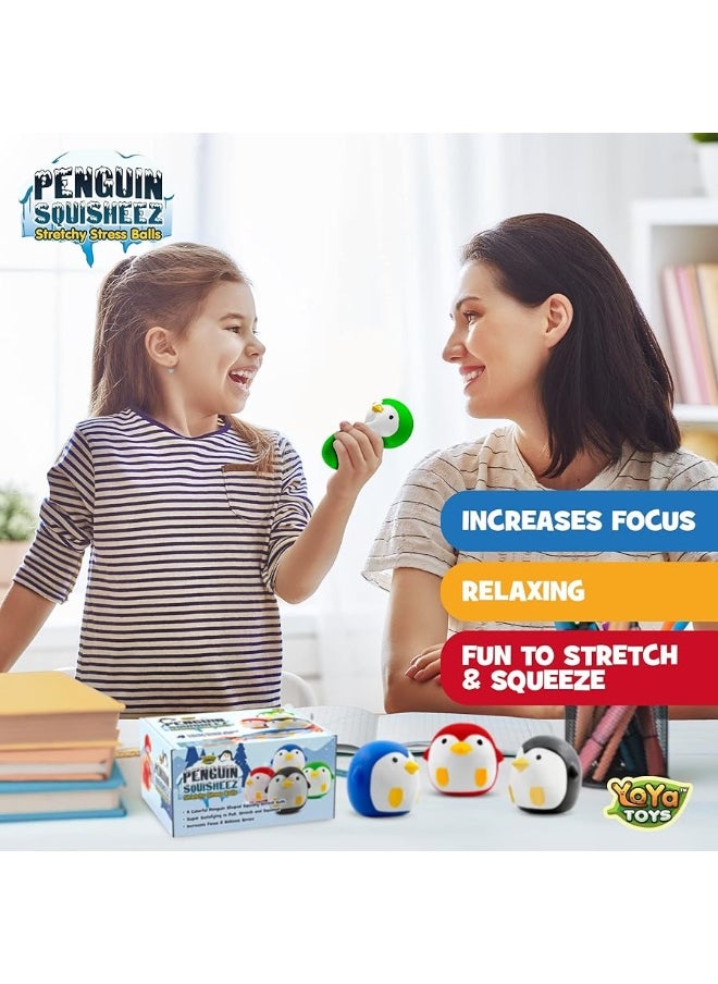 YoYa Toys YoYa Toys Penguin Squisheez Squishy Stress Relief Balls (Set of 4) | Stretchy Fidget Animal Shaped Toys for Boys, Girls & Adults | Stretch Penguin Squeeze Toy | Great for ADHD, Autism, Anxiety  - Image 3