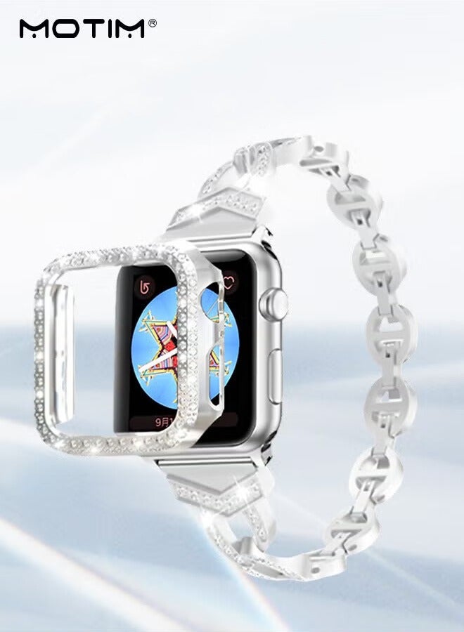 Motim Compatible with Apple Watch Band + Case Series 8 Series 7 SE Series 6/5/4/3/2/1 Universal Sparkling Bling Diamonds Bracelet for iWatch Band Womens  - Image 1