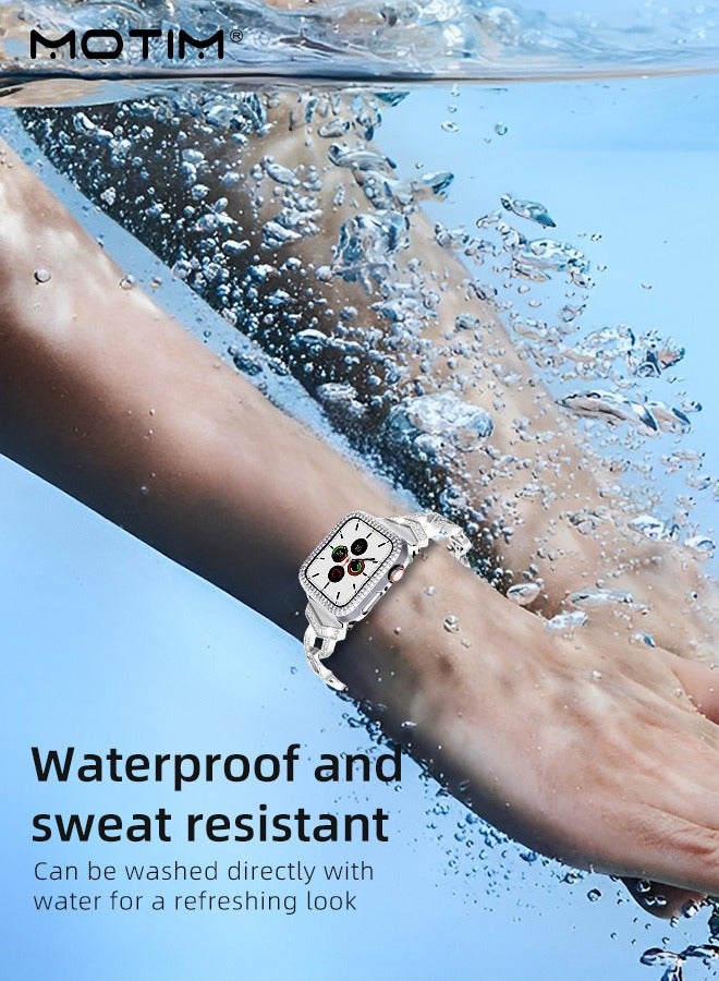 Motim Compatible with Apple Watch Band + Case Series 8 Series 7 SE Series 6/5/4/3/2/1 Universal Sparkling Bling Diamonds Bracelet for iWatch Band Womens  - Image 3