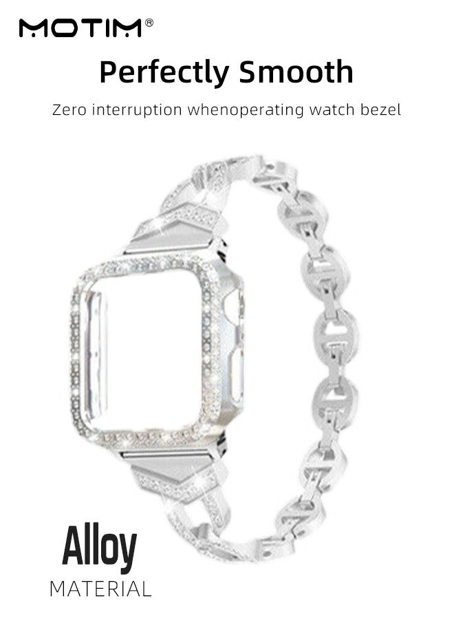 Motim Compatible with Apple Watch Band + Case Series 8 Series 7 SE Series 6/5/4/3/2/1 Universal Sparkling Bling Diamonds Bracelet for iWatch Band Womens  - Image 2