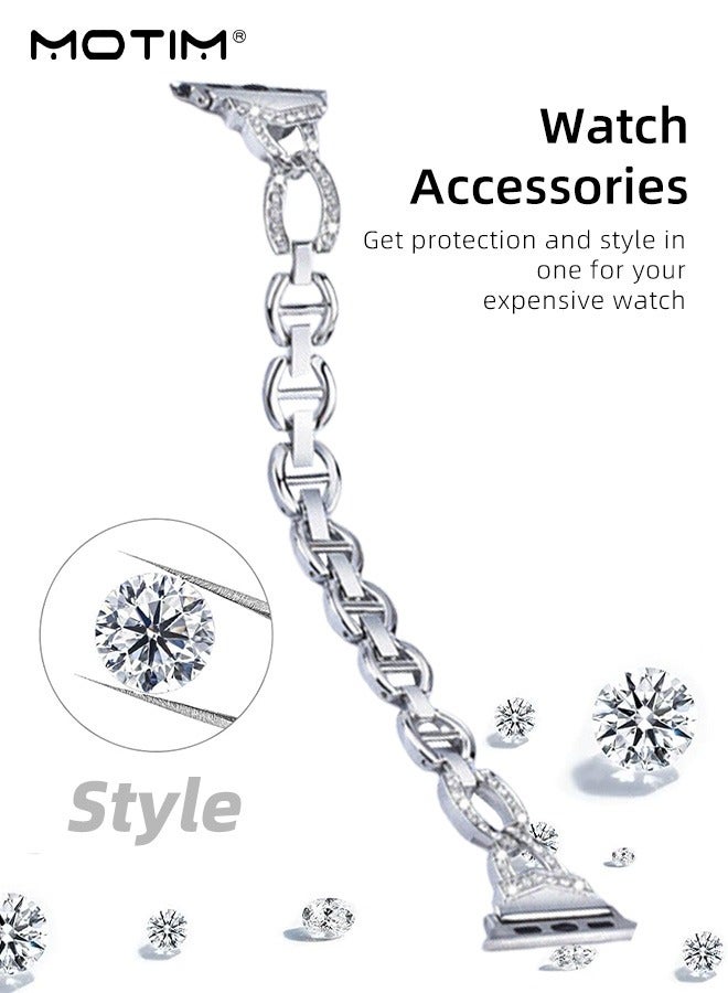 Motim Compatible with Apple Watch Band + Case Series 8 Series 7 SE Series 6/5/4/3/2/1 Universal Sparkling Bling Diamonds Bracelet for iWatch Band Womens  - Image 5
