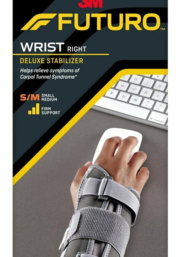 Futuro Deluxe Wrist Stabilizer Right Hand S/M size, 1 unit/pack | Grey color | 09090ENT | Helps relieve pain symptoms | Firm support | Wrist support - Image 1