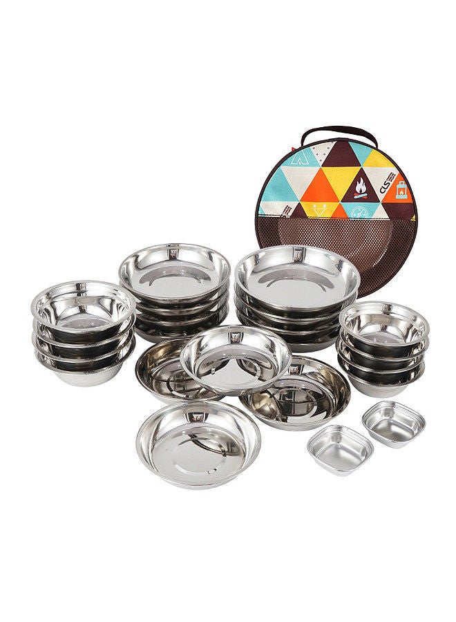 CLS 22PCS Portable Dinner Plates, Camping Tableware Set, Polished Stainless Steel Bowls Soup Pots, with Storage Bag, for Outdoor Cooking Camping Picnic Barbecue  - Image 1