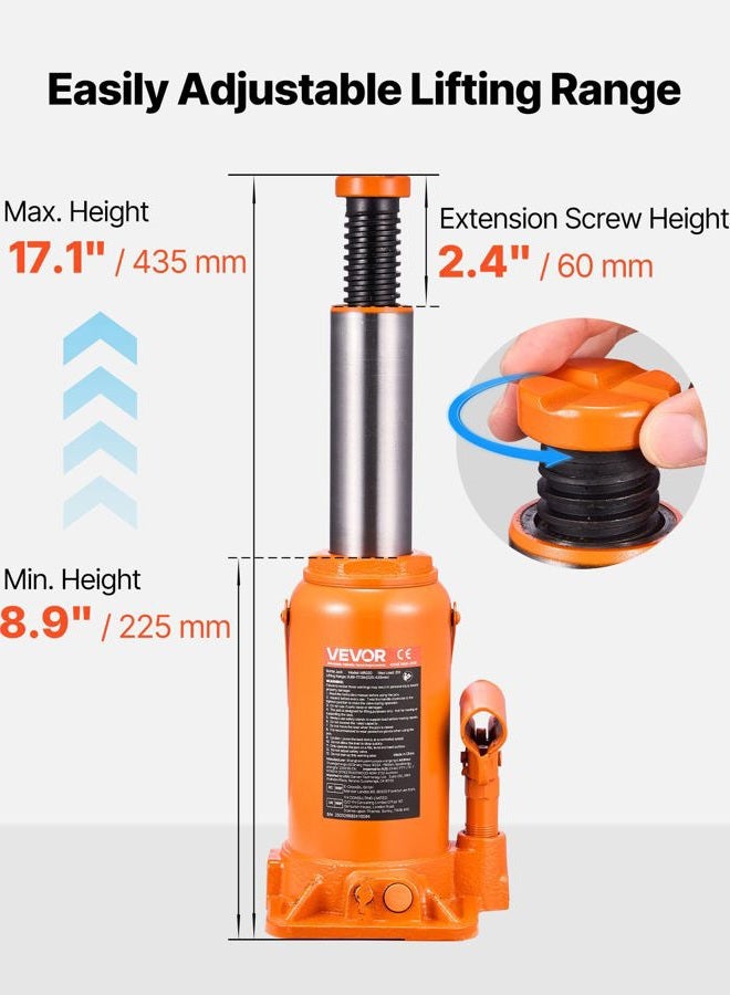 VEVOR Hydraulic Bottle Jack, 20 Ton/44092 LBS All Welded Bottle Jack, 7.5-14 inch Lifting Range, with 3-Section Long Handle, for Pickup Truck, Truck, Car, RV, Auto Repair, Industrial Engineering - Image 3