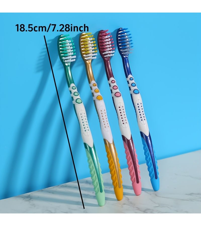 4pcs Assorted Colors Adult Hard Bristle Toothbrush Set For Home Oral Cleaning And Gum Care - Image 3