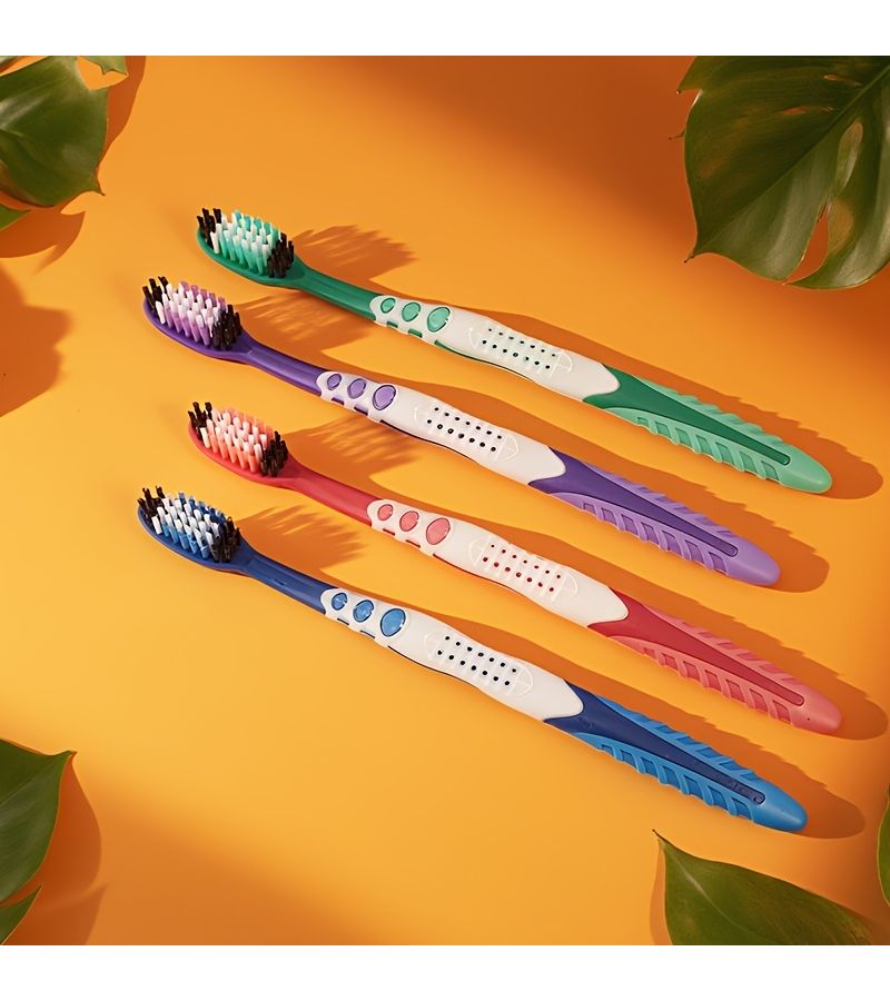4pcs Assorted Colors Adult Hard Bristle Toothbrush Set For Home Oral Cleaning And Gum Care - Image 4