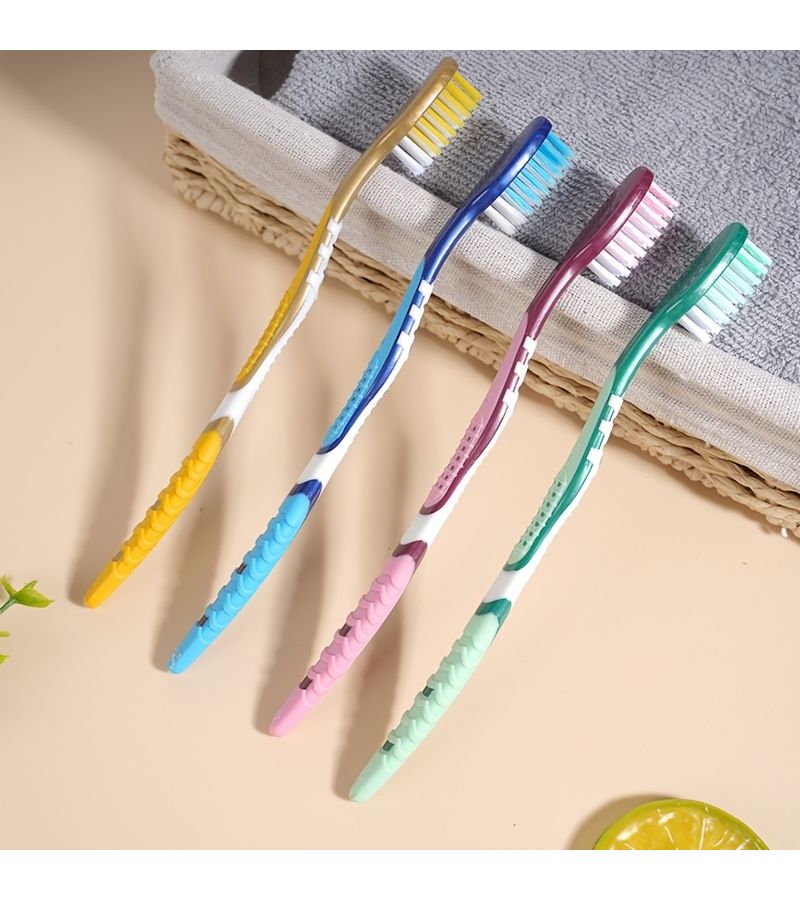 4pcs Assorted Colors Adult Hard Bristle Toothbrush Set For Home Oral Cleaning And Gum Care - Image 2