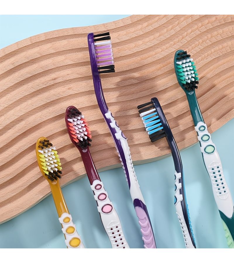 4pcs Assorted Colors Adult Hard Bristle Toothbrush Set For Home Oral Cleaning And Gum Care - Image 5