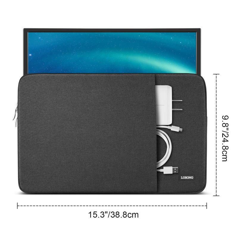 Losong Portable Monitor Case 15.6 Inch, Protective Carrying Sleeve for Most 16.1/15.6 in Monitors, Water Resistant Portable Laptop Display Bag with Accessory Pocket, Size-15.3"x9.8" Black - Image 2