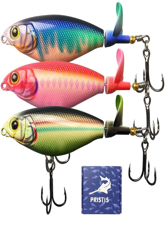 Pristis 3 pcs Double-Blade Ploppers, Saltwater Freshwater Fishing Teaser with Foldable Rotating Tail, Topwater Lure Plopping Sputter Minnow Swimbait, Top Water Propeller Bait for Bass Pike Color Set - Image 1