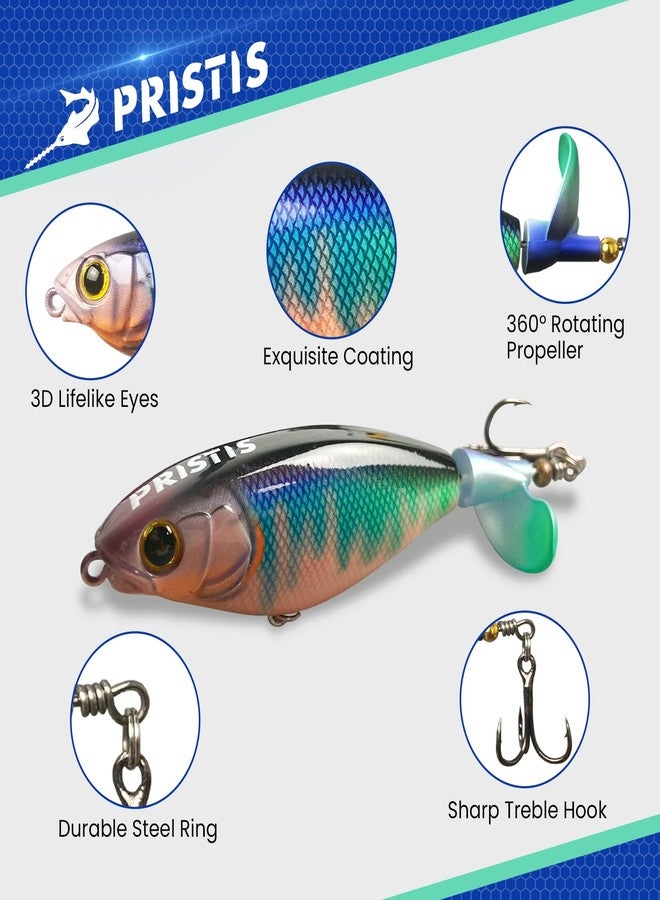 Pristis 3 pcs Double-Blade Ploppers, Saltwater Freshwater Fishing Teaser with Foldable Rotating Tail, Topwater Lure Plopping Sputter Minnow Swimbait, Top Water Propeller Bait for Bass Pike Color Set - Image 2