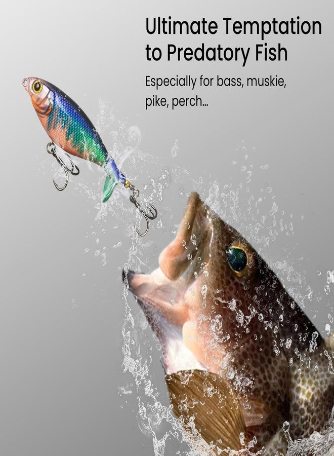 Pristis 3 pcs Double-Blade Ploppers, Saltwater Freshwater Fishing Teaser with Foldable Rotating Tail, Topwater Lure Plopping Sputter Minnow Swimbait, Top Water Propeller Bait for Bass Pike Color Set - Image 5