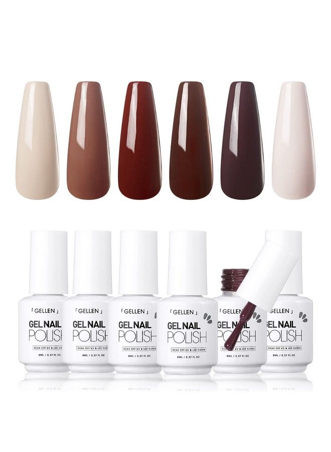 Gellen Coffee Gel Nail Polish 6 Colors Solid Gel Polish Kit Brown Milky White Beige Colors Trendy Warm Nail Gel Polish Set Home Salon Diy Manicure Kit - Image 2