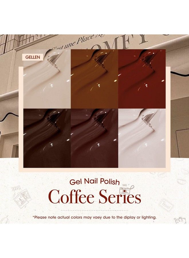 Gellen Coffee Gel Nail Polish 6 Colors Solid Gel Polish Kit Brown Milky White Beige Colors Trendy Warm Nail Gel Polish Set Home Salon Diy Manicure Kit - Image 3