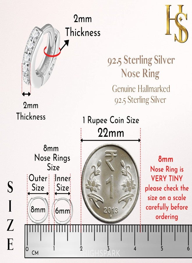 HighSpark 92.5 Sterling Silver Studded Nose Ring for Women | Simple & Elegant Nose Piercing for Women & Girls | Lovely Gift - Silver - Image 2