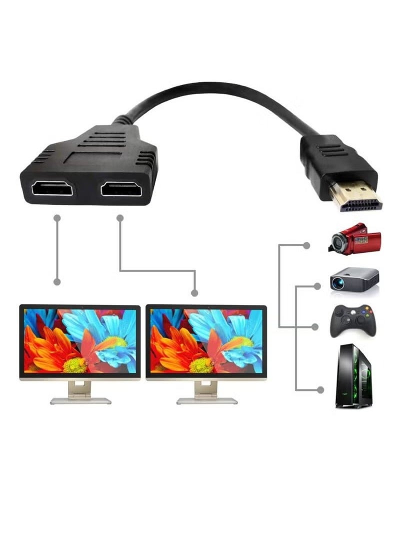 JAJEEK HDMI Splitter Adapter Cable 1 Male to 2 Female Connector – Dual Display HDMI Extension Cable for Full HD 1080p Video & Audio | 1 to 2 Way HDMI Duplicator for HDTV, LED, LCD, Projector, Monitor – High-Quality HDMI Port Splitter for Dual Screens - Image 1
