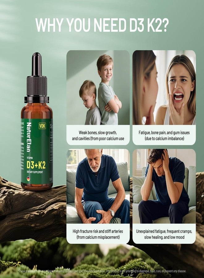 NaturElan قطرات فيتامين د3 ك2 - 1000 وحدة دولية من فيتامين د + 20 ميكروغرام من فيتامين ك2 (MK-7)، 1.69 أونصة سائلة (1700 جرعة)، مع زيت MCT، يدعم صحة العظام والمناعة والقلب والأسنان، تم اختباره من قبل جهة خارجية، نباتي، غير معدل وراثيًا، خالٍ من الغلوتين - Image 4