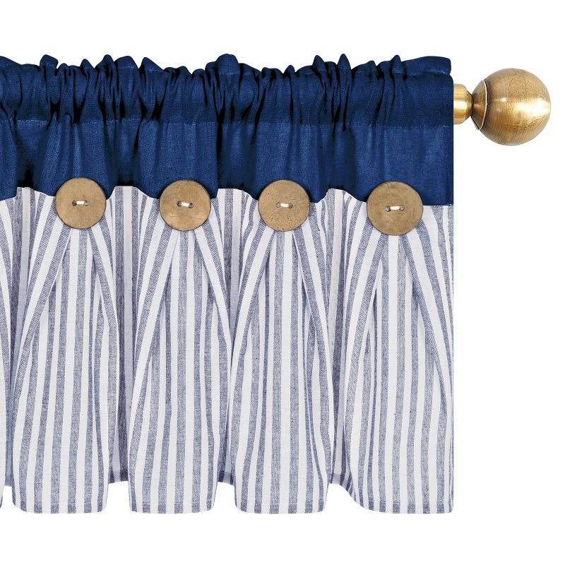ASPMIZ Cotton Linen Kitchen Valance Curtains, Boho Rustic Button Valances for Windows Farmhouse Style, Blue Striped Valance Window Topper Treatment Tiers, Window Valances for Bathroom, 52 x 18 Inch - Image 2