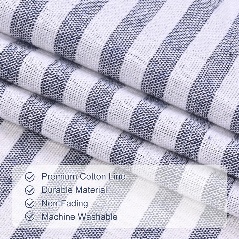 ASPMIZ Cotton Linen Kitchen Valance Curtains, Boho Rustic Button Valances for Windows Farmhouse Style, Blue Striped Valance Window Topper Treatment Tiers, Window Valances for Bathroom, 52 x 18 Inch - Image 4