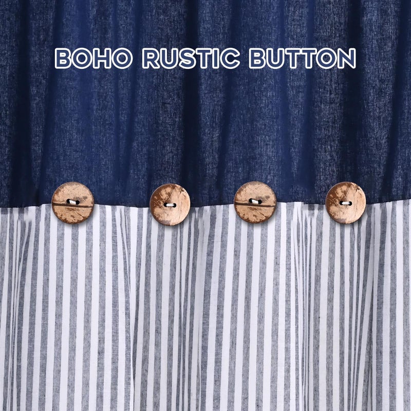 ASPMIZ Cotton Linen Kitchen Valance Curtains, Boho Rustic Button Valances for Windows Farmhouse Style, Blue Striped Valance Window Topper Treatment Tiers, Window Valances for Bathroom, 52 x 18 Inch - Image 3