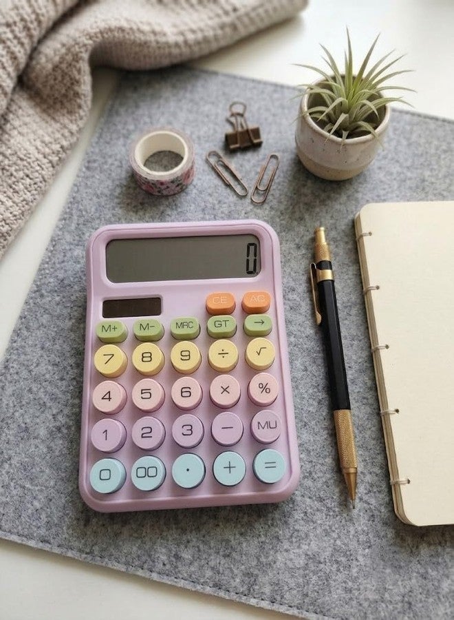 ZUNBELLA Aesthetic Pastel Calculator, 12-Digit, Retro Typewriter Style, Big Round Buttons, Kawaii Desktop Calculator for College Students, Teachers, Women - Image 1