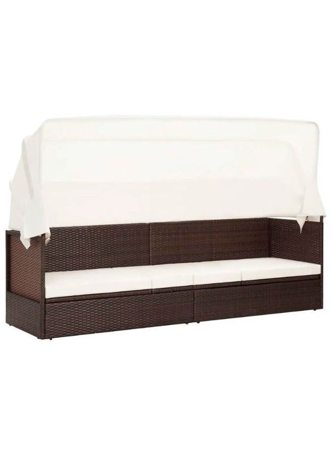 vidaxl vidaXL Garden Sofa with Canopy Poly Rattan Brown  - Image 1