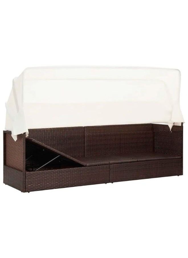 vidaxl vidaXL Garden Sofa with Canopy Poly Rattan Brown  - Image 2