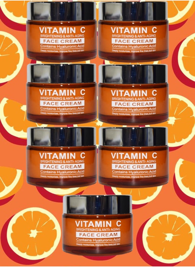 PYRON 7 Pieces Vitamin C Face Cream Brightenin And Anti Aging Deeply Moisturizes Improves Fine Lines Dull Skin 50g  - Image 1