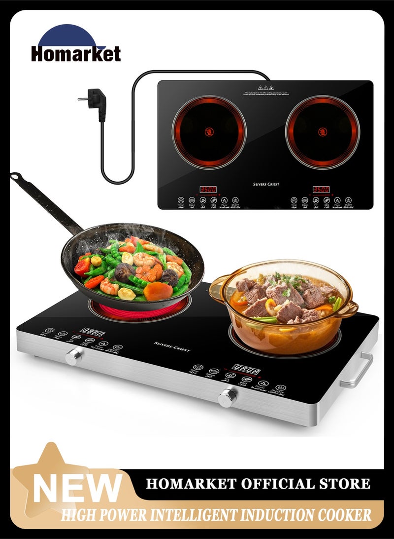 SLIVERS CRIEST Double Infrared Cooker,LED Display Digital Infrared Cooker,4000W Electric Stove Induction Cooker Hot Plate, Induction Stove,Temperature Settings,3 hrs Programmable Timer W/Handle - Image 1