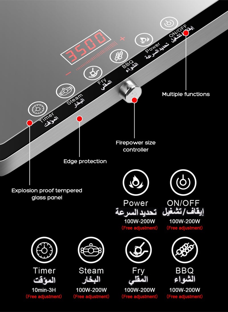 SLIVERS CRIEST Double Infrared Cooker,LED Display Digital Infrared Cooker,4000W Electric Stove Induction Cooker Hot Plate, Induction Stove,Temperature Settings,3 hrs Programmable Timer W/Handle - Image 4