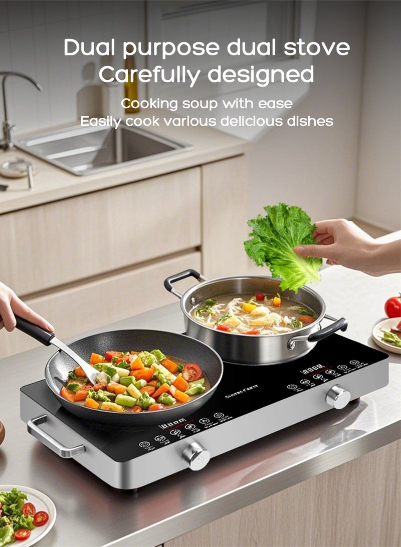 SLIVERS CRIEST Double Infrared Cooker,LED Display Digital Infrared Cooker,4000W Electric Stove Induction Cooker Hot Plate, Induction Stove,Temperature Settings,3 hrs Programmable Timer W/Handle - Image 2