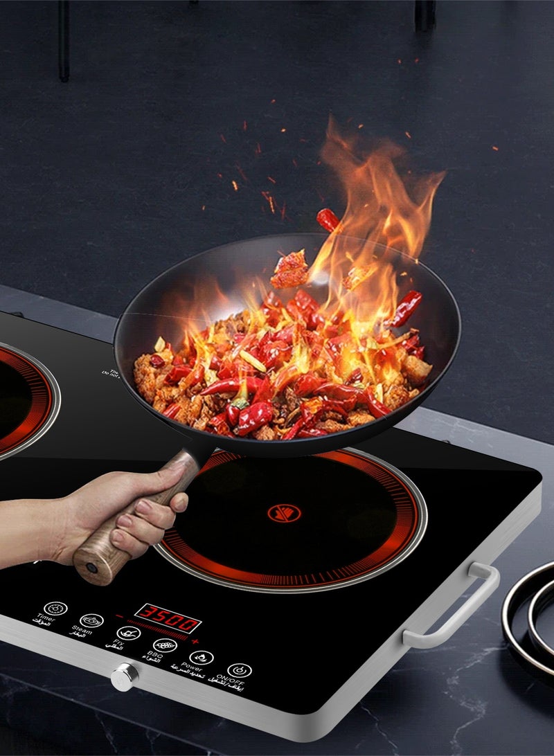 SLIVERS CRIEST Double Infrared Cooker,LED Display Digital Infrared Cooker,4000W Electric Stove Induction Cooker Hot Plate, Induction Stove,Temperature Settings,3 hrs Programmable Timer W/Handle - Image 5