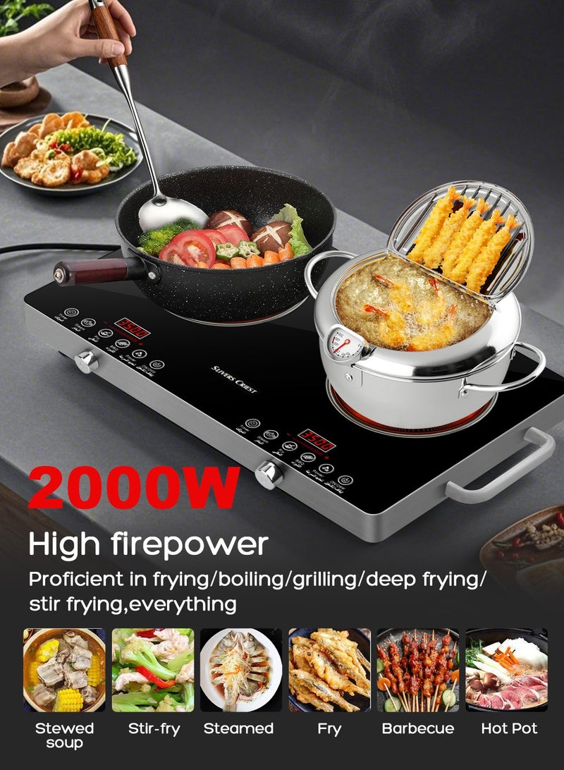 SLIVERS CRIEST Double Infrared Cooker,LED Display Digital Infrared Cooker,4000W Electric Stove Induction Cooker Hot Plate, Induction Stove,Temperature Settings,3 hrs Programmable Timer W/Handle - Image 3