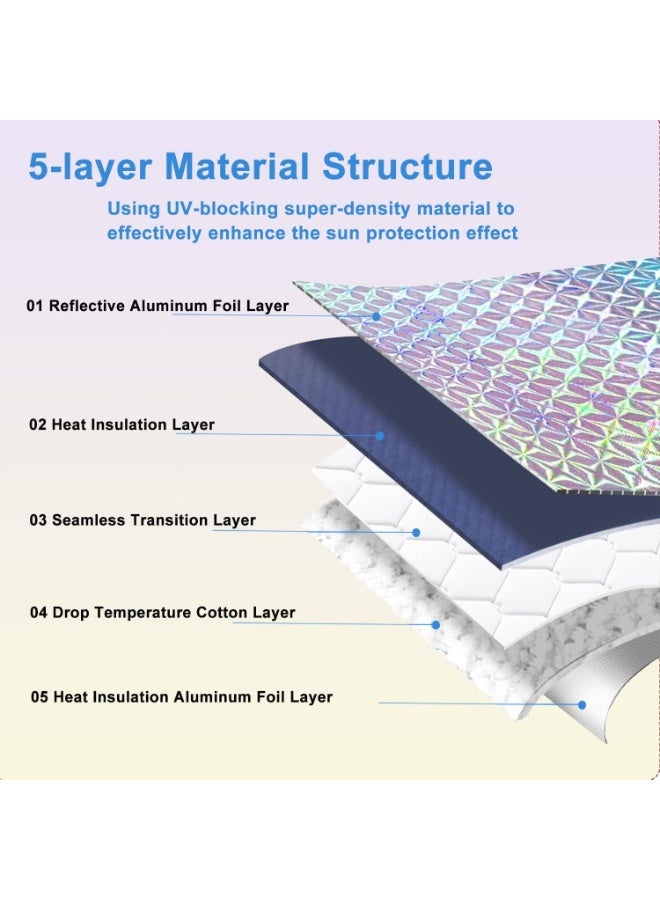 راكسوم واقي شمس للزجاج الأمامي للسيارة مع عاكس للأشعة فوق البنفسجية من 5 طبقات، غطاء واقي من الأشعة فوق البنفسجية، تقنية عاكسة قابلة للطي لحماية النافذة الأمامية للسيارة من حرارة الشمس - Image 4