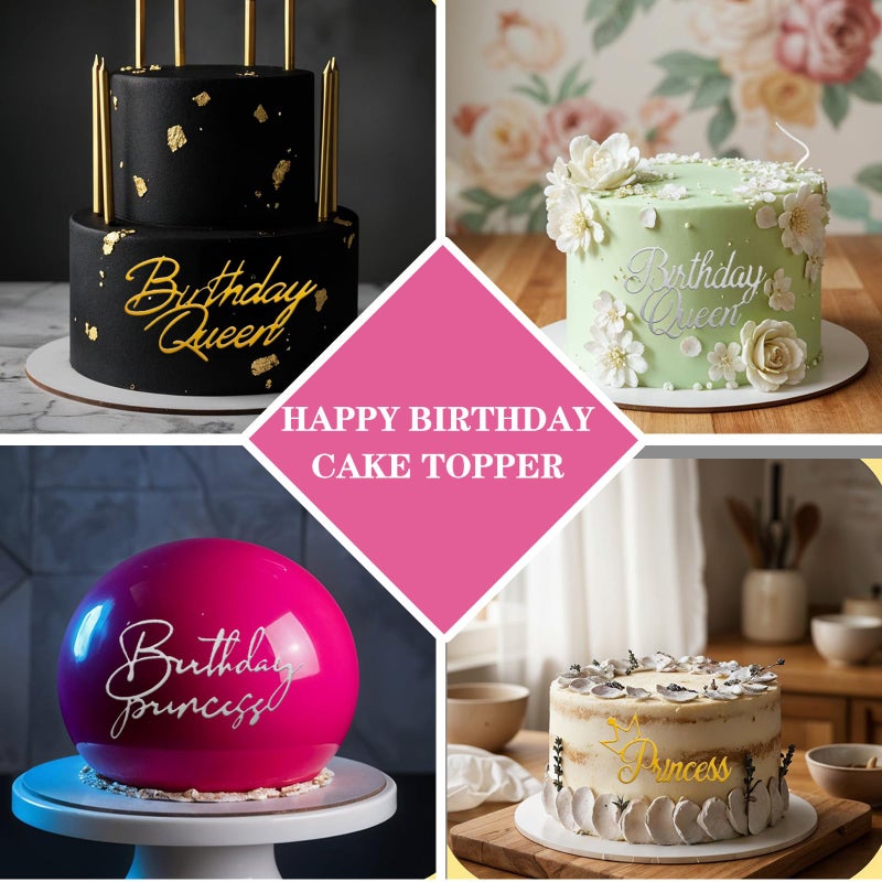 HaiFafafaing 14pcs Birthday Queen Cake Topper Acrylic Gold Happy Birthday Queen Cake Topper for Women Queens Birthdays Decorations Cakes Decoration for Women Girls Valentine's Day Mother's Day - Image 4