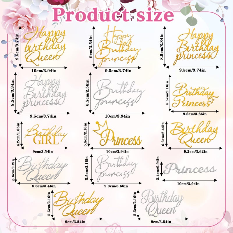 HaiFafafaing 14pcs Birthday Queen Cake Topper Acrylic Gold Happy Birthday Queen Cake Topper for Women Queens Birthdays Decorations Cakes Decoration for Women Girls Valentine's Day Mother's Day - Image 2