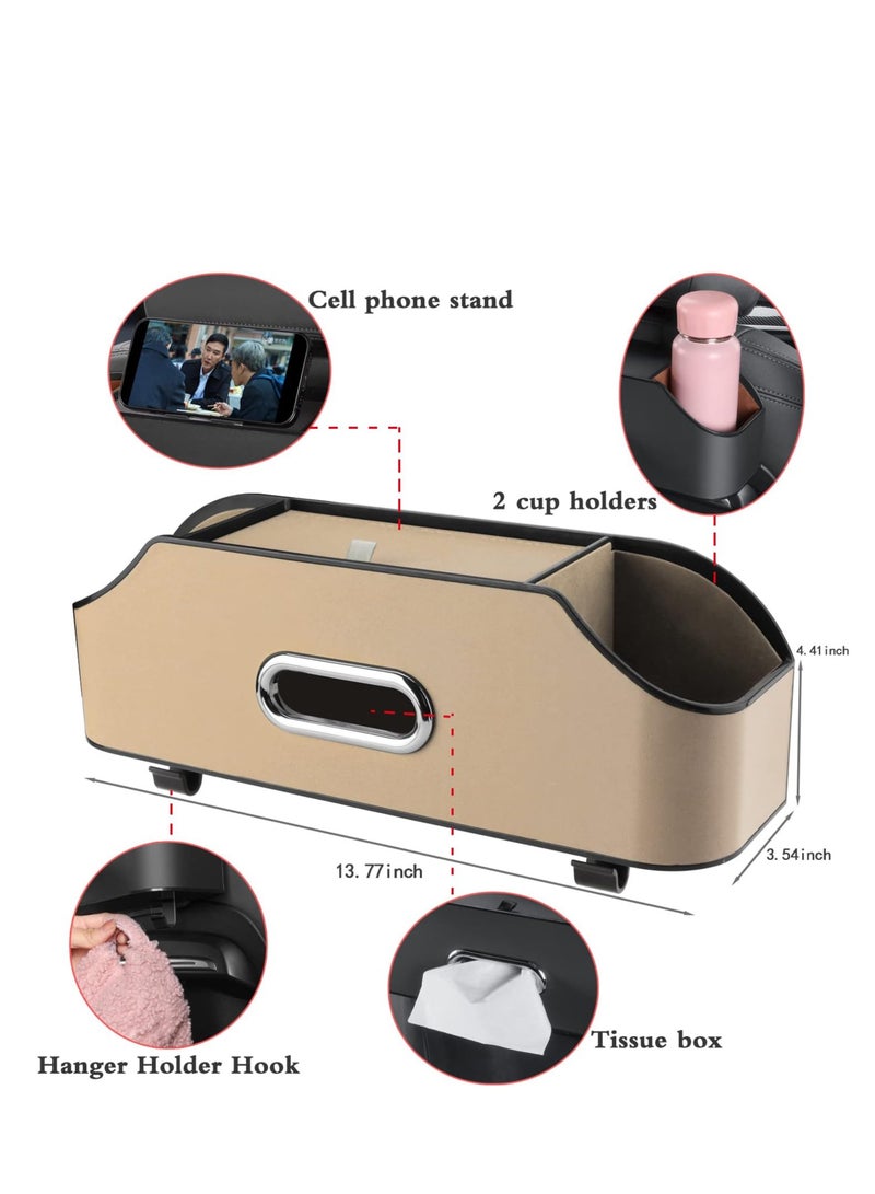 Car Back Seat Organizer with 2 Drink Cup Holder - Tissue Box and Storage Box Hook - Multi-Functional Storage - Great for Kids and Travel (Beige) - Image 5