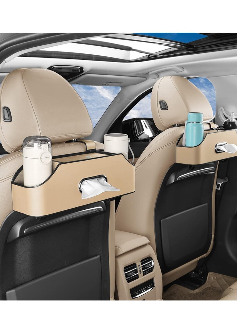 Car Back Seat Organizer with 2 Drink Cup Holder - Tissue Box and Storage Box Hook - Multi-Functional Storage - Great for Kids and Travel (Beige) - Image 4
