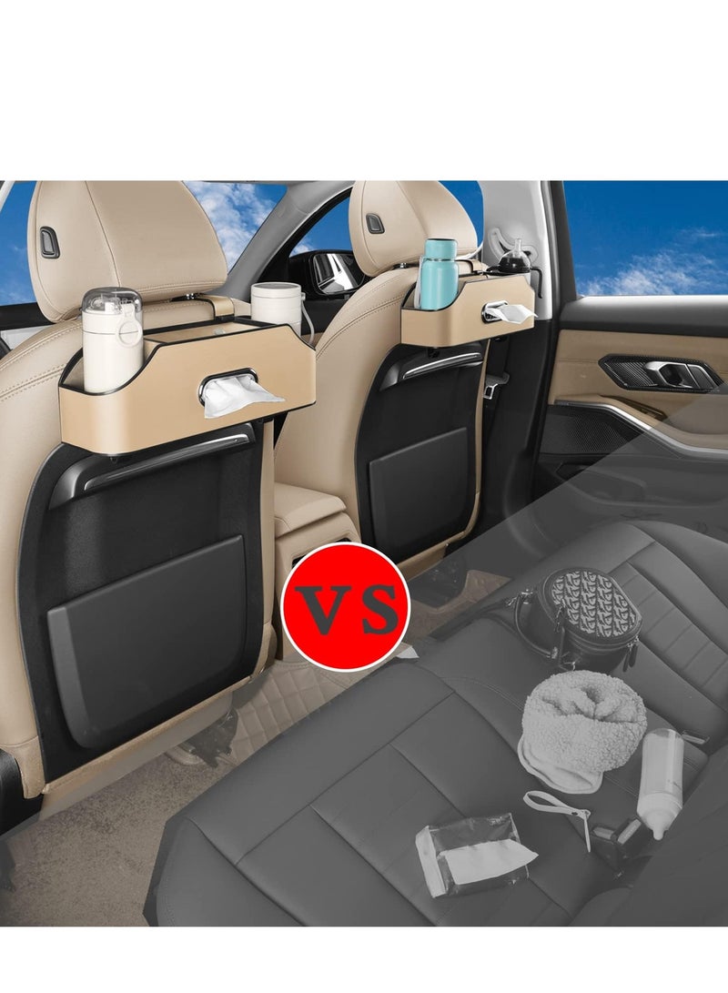 Car Back Seat Organizer with 2 Drink Cup Holder - Tissue Box and Storage Box Hook - Multi-Functional Storage - Great for Kids and Travel (Beige) - Image 3