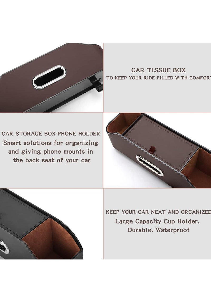 Car Back Seat Organizer with 2 Drink Cup Holder - Tissue Box and Storage Box Hook - Multi-Functional Storage - Great for Kids and Travel (Beige) - Image 2