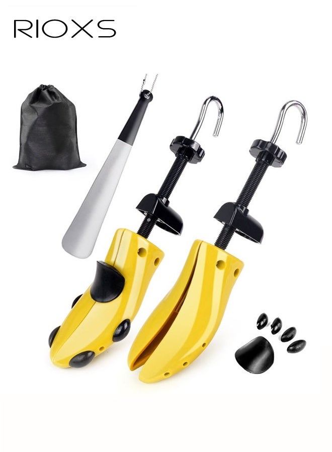 ريوكس مُشكِّلات أحذية للرجال، أشواك حذاء بلاستيكية قوية من فئة الـ Premium، 2 شوك بلاستيكي للحذاء بطول وعرض قابلين للتعديل، 1 رأس حذاء طويل، 8 كفافات لتخفيف الضغط، و1 محفظة تخزين، مُوسِّع حذاء متعدد الاتجاهات متين مع إمكانية التعديل، مُوسِّع أحذية رجالية، مقاس 10-13.5 أمريكيًا - Image 1