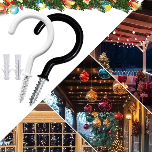 Etoolia 20 Pcs Ceiling Hooks for Hanging Plants - 2.9 inches Plant Heavy Duty, Hanging Hooks for Christmas Lights, Cups, Decors - White Vinyl Coated Screw in Plant Hanger Hook Indoor and Outdoor - Image 4